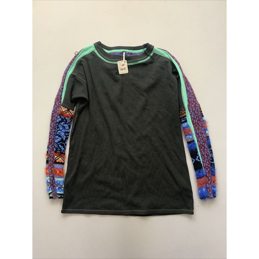 Free People Women's Black Long Sleeve On My Way Cuff Thermal Top NWT - Picture 2 of 9